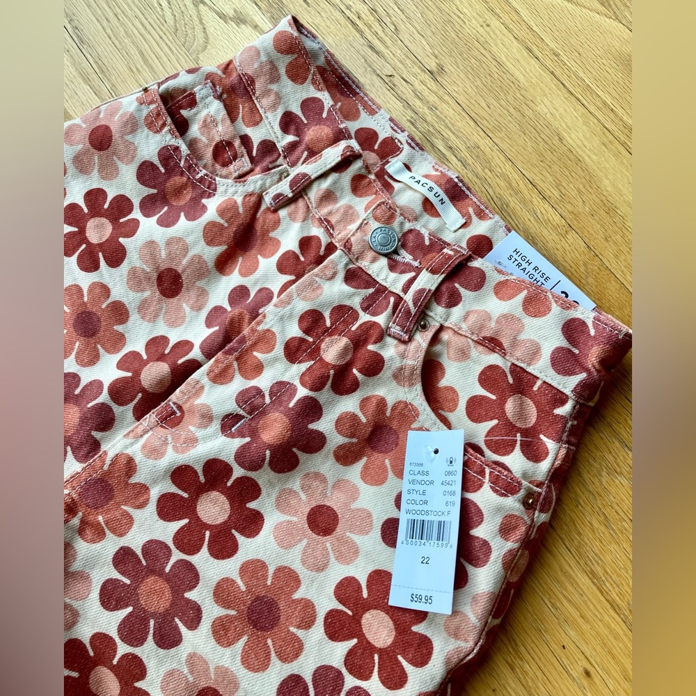 NWT PacSun “Woodstock” Floral High Rise Straight Jeans - 22